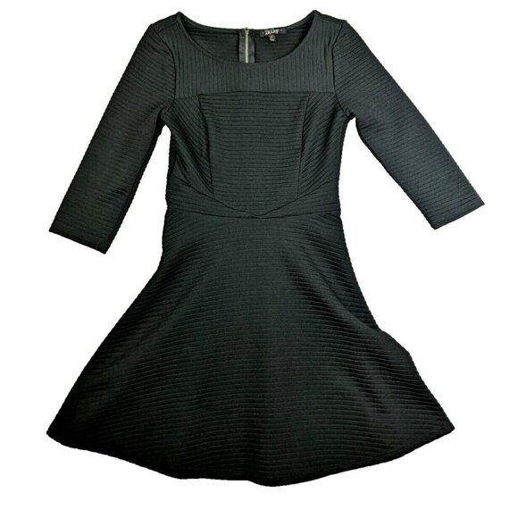 BEBOP - WOMEN'S BLACK RIBBED 3/4 SLEEVE FIT & FLARE A-LINE DRESS - SIZE S - Picture 1 of 4
